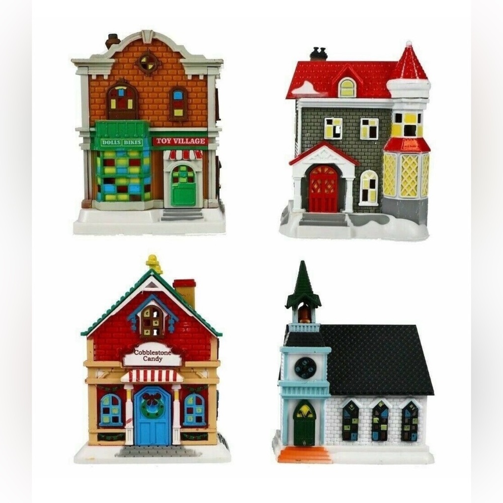 Cobblestone Corners Christmas Village Lot of 4 House Candy Church Toys
